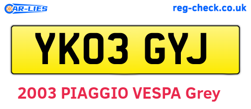 YK03GYJ are the vehicle registration plates.