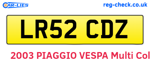 LR52CDZ are the vehicle registration plates.