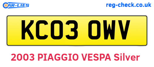 KC03OWV are the vehicle registration plates.