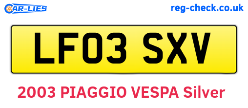 LF03SXV are the vehicle registration plates.