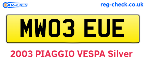MW03EUE are the vehicle registration plates.
