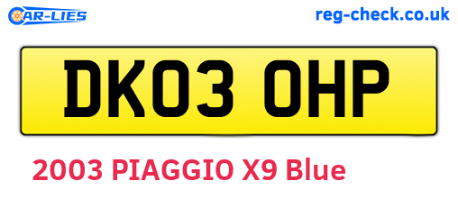 DK03OHP are the vehicle registration plates.