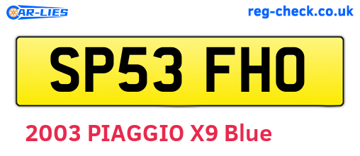 SP53FHO are the vehicle registration plates.