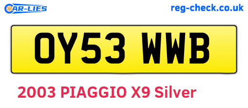 OY53WWB are the vehicle registration plates.