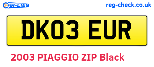 DK03EUR are the vehicle registration plates.