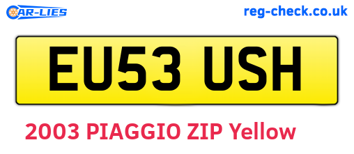 EU53USH are the vehicle registration plates.