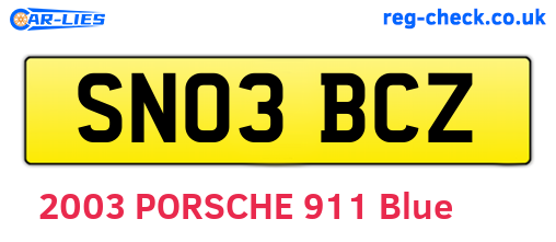 SN03BCZ are the vehicle registration plates.