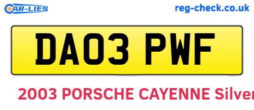 DA03PWF are the vehicle registration plates.