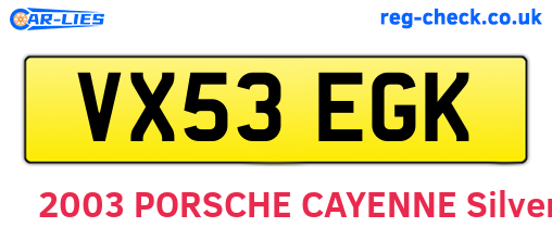 VX53EGK are the vehicle registration plates.