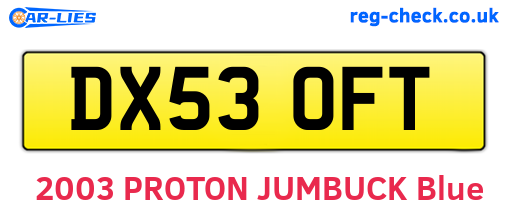 DX53OFT are the vehicle registration plates.