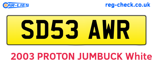 SD53AWR are the vehicle registration plates.