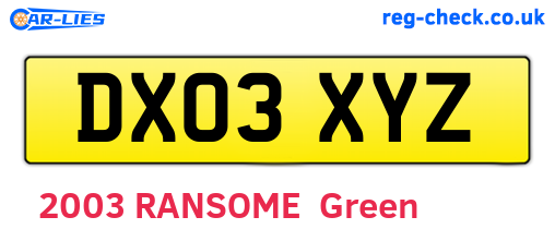 DX03XYZ are the vehicle registration plates.