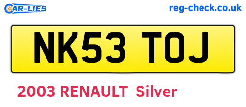 NK53TOJ are the vehicle registration plates.