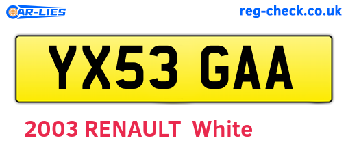 YX53GAA are the vehicle registration plates.