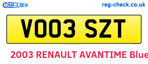 VO03SZT are the vehicle registration plates.