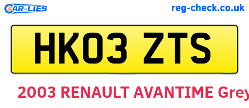 HK03ZTS are the vehicle registration plates.