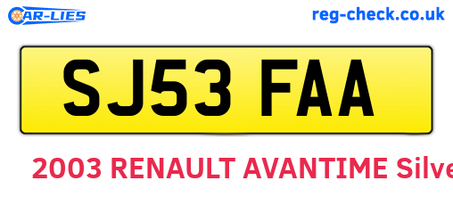 SJ53FAA are the vehicle registration plates.