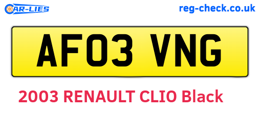 AF03VNG are the vehicle registration plates.