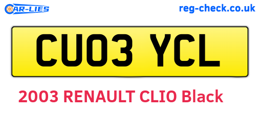 CU03YCL are the vehicle registration plates.