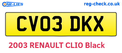 CV03DKX are the vehicle registration plates.