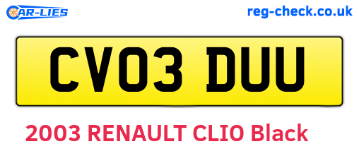 CV03DUU are the vehicle registration plates.