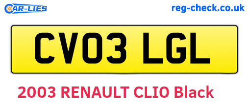 CV03LGL are the vehicle registration plates.