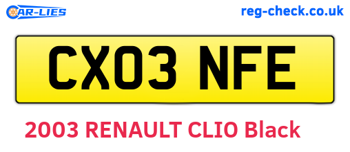 CX03NFE are the vehicle registration plates.