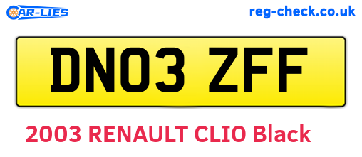 DN03ZFF are the vehicle registration plates.