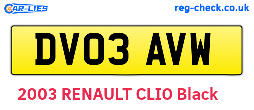 DV03AVW are the vehicle registration plates.