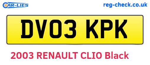 DV03KPK are the vehicle registration plates.