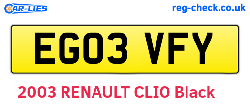 EG03VFY are the vehicle registration plates.