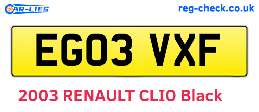 EG03VXF are the vehicle registration plates.