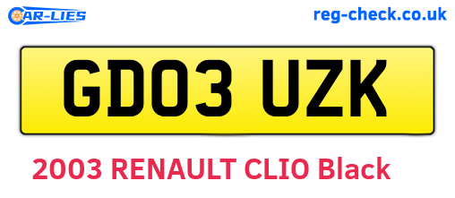 GD03UZK are the vehicle registration plates.