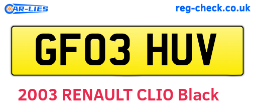 GF03HUV are the vehicle registration plates.