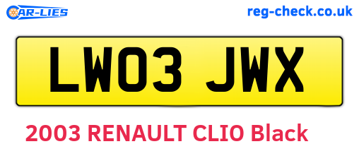 LW03JWX are the vehicle registration plates.