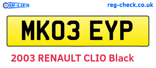 MK03EYP are the vehicle registration plates.