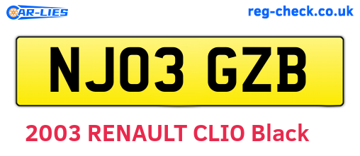 NJ03GZB are the vehicle registration plates.