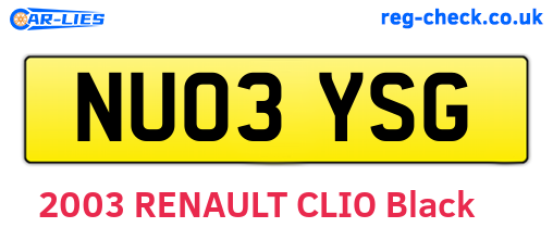 NU03YSG are the vehicle registration plates.