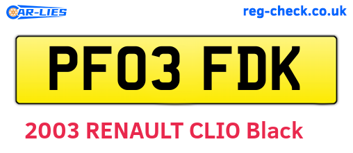 PF03FDK are the vehicle registration plates.