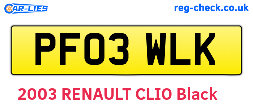 PF03WLK are the vehicle registration plates.