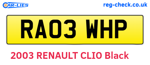 RA03WHP are the vehicle registration plates.