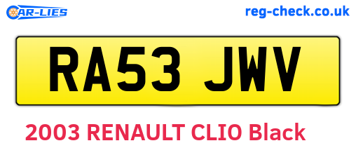 RA53JWV are the vehicle registration plates.