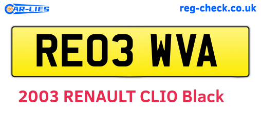 RE03WVA are the vehicle registration plates.