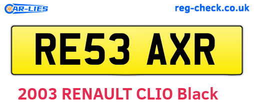 RE53AXR are the vehicle registration plates.