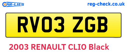 RV03ZGB are the vehicle registration plates.