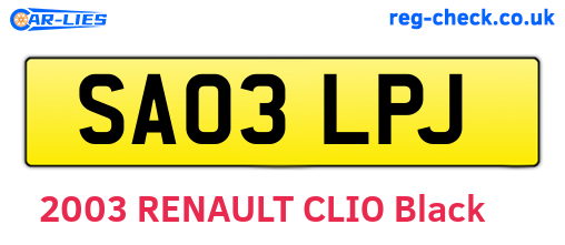 SA03LPJ are the vehicle registration plates.