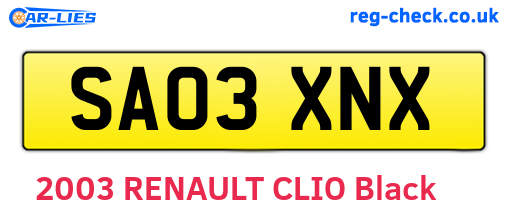 SA03XNX are the vehicle registration plates.