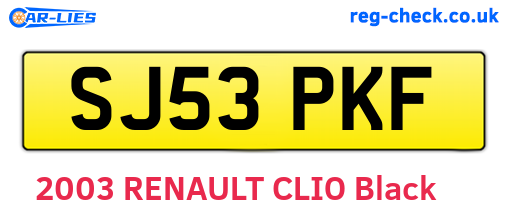 SJ53PKF are the vehicle registration plates.