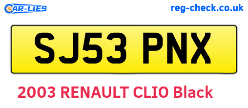 SJ53PNX are the vehicle registration plates.