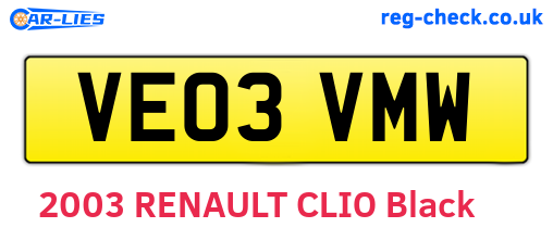 VE03VMW are the vehicle registration plates.
